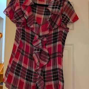 Ruffled Plaid Blouse in Red and Black